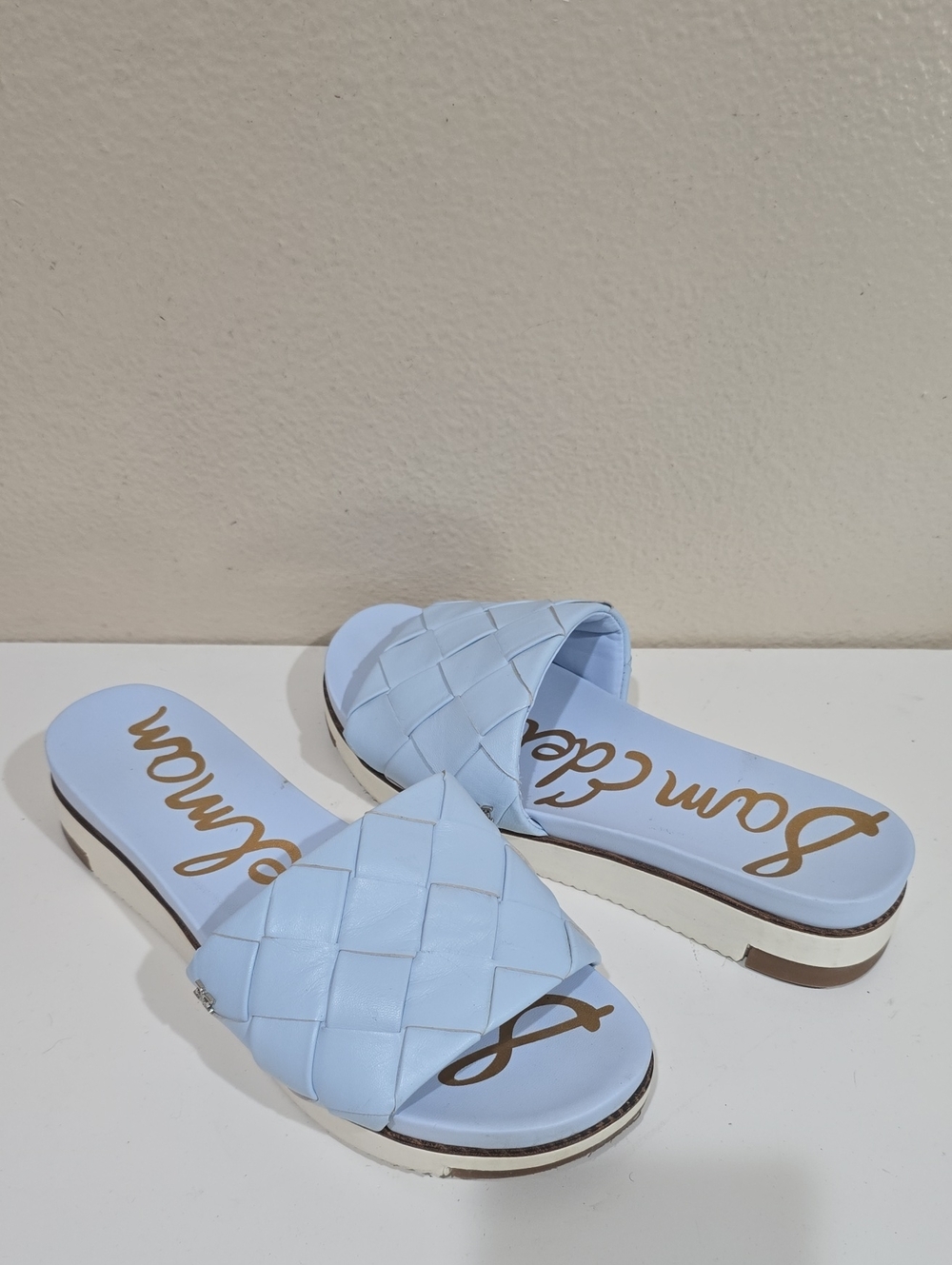 Sam Edelman Light Blue Woven Slide Sandals